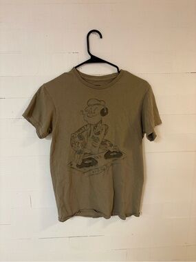 Popeye DJ Graphic T-Shirt Olive Green Size Small Vintage Style